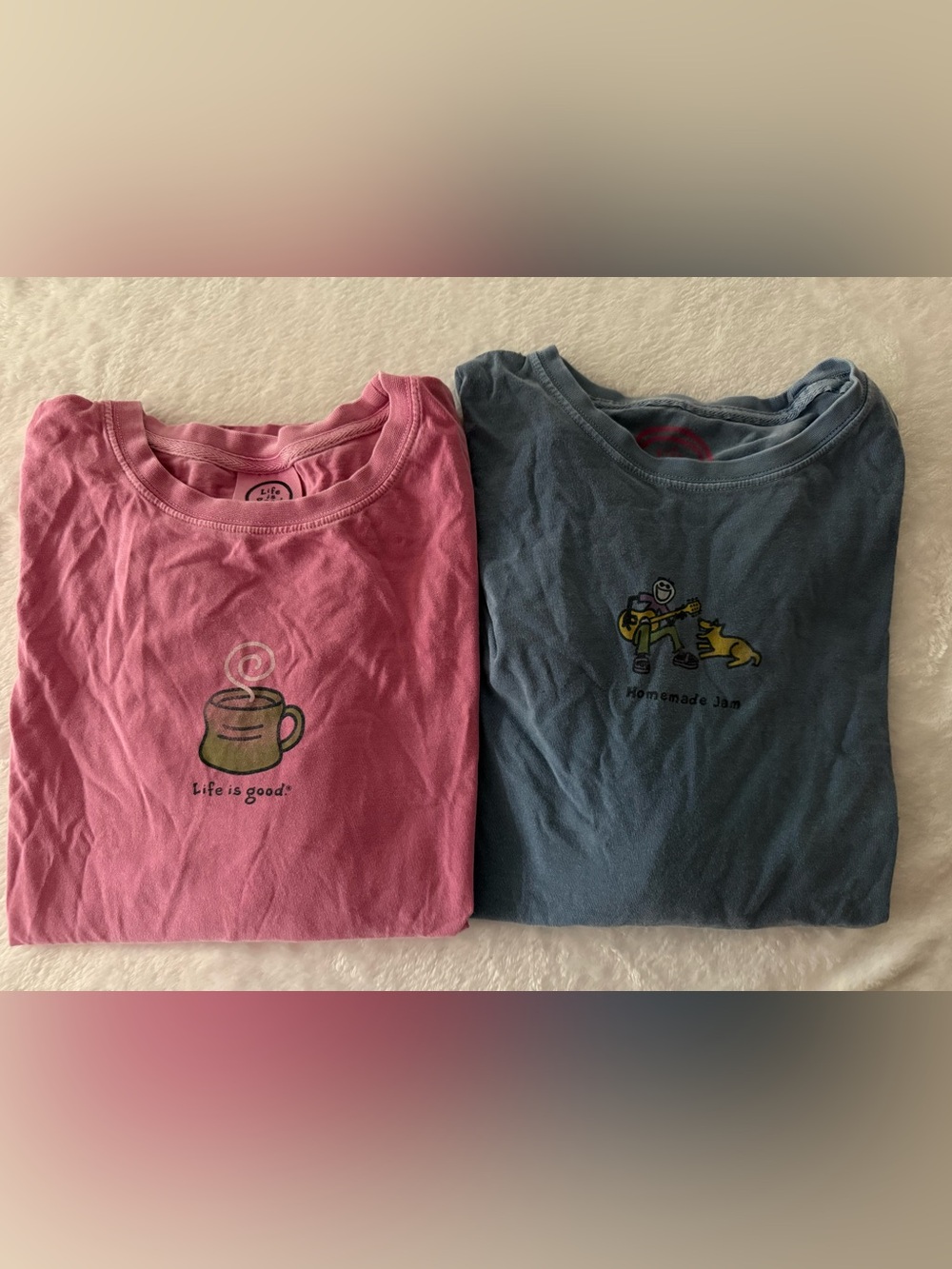 Life Is Good 2 Tops Coffee & Homemade Jam Guitar Dog L/S Tshirts S